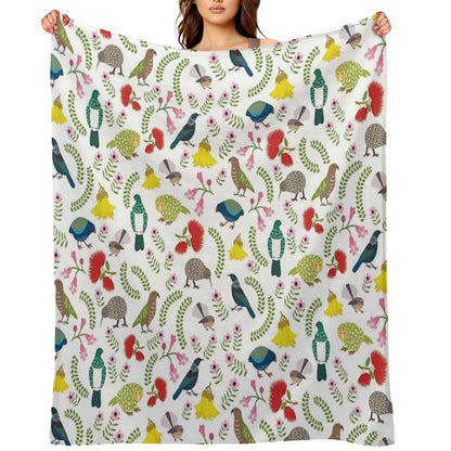 New Zealand Birds And Flowers Throw Blanket