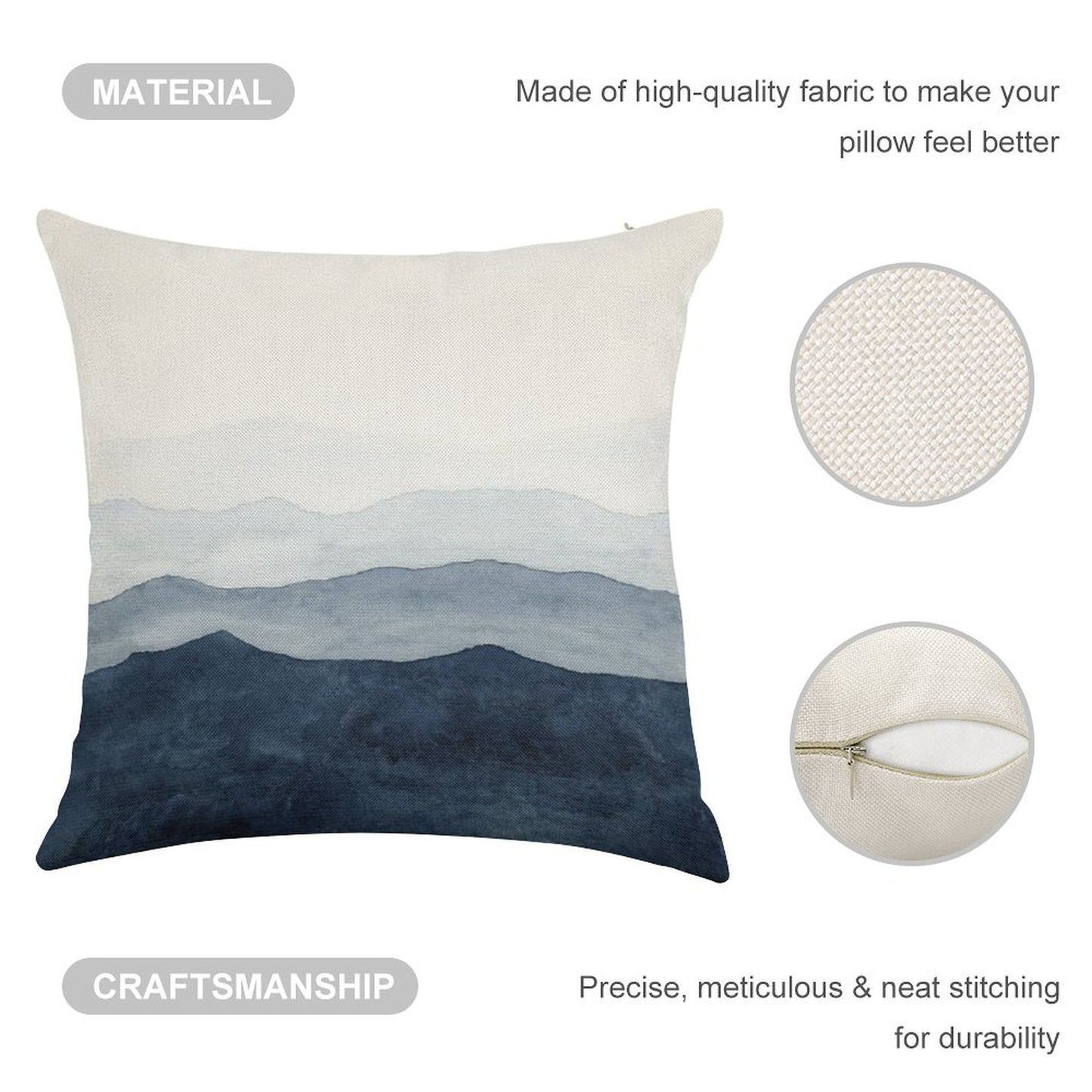 Mountains Ombre  Indigo Abstract Watercolor Linen Throw Pillow Cover