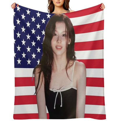 Kpop Sana Twice USA Flag Funny Kpop Throw Blanket