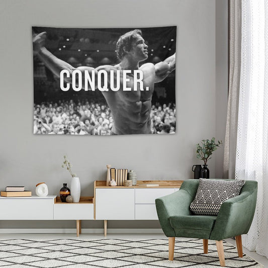 Arnold Schwarzenegger Conquer Motivational Fitness Tapestry