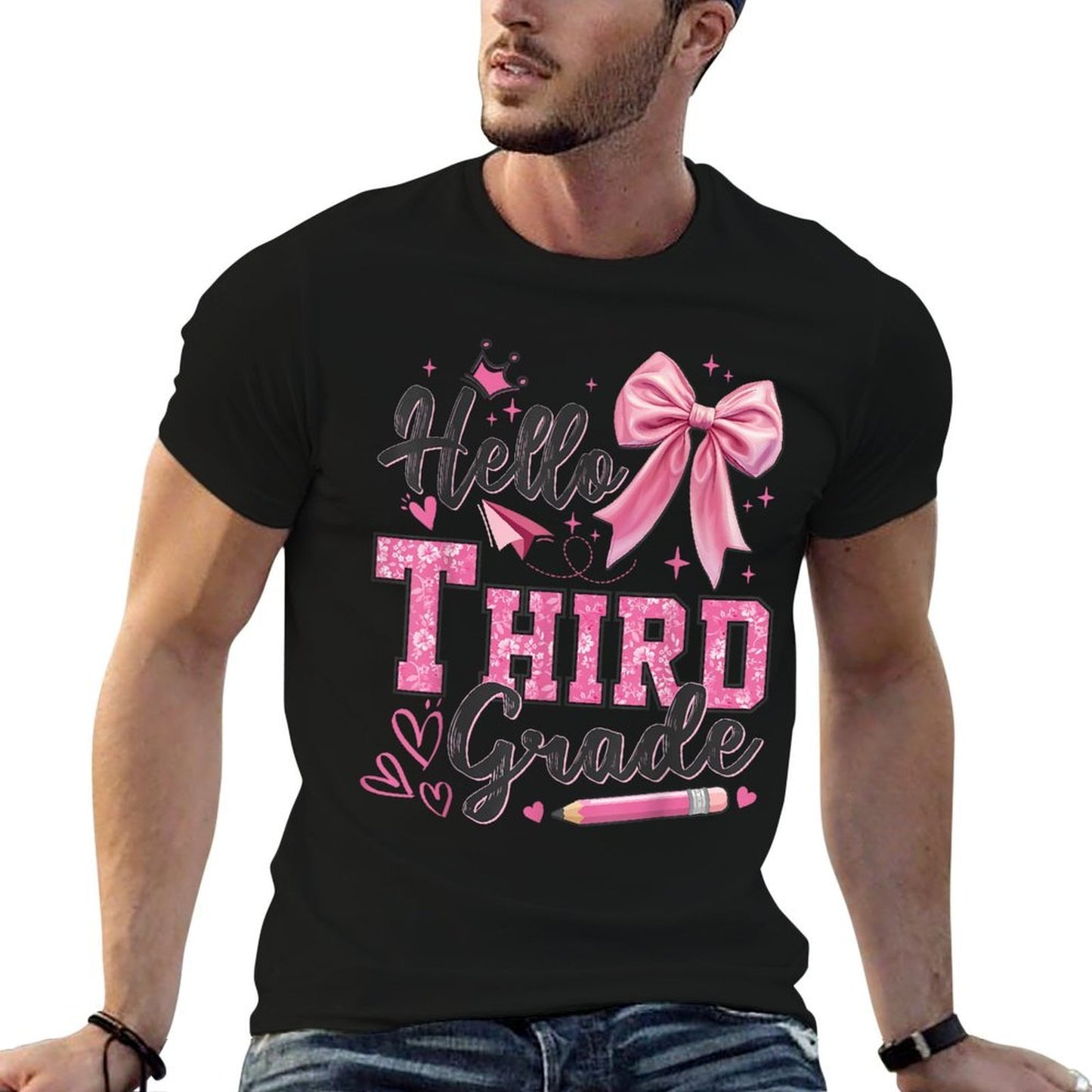 Hello Third Grade First Day Of School Coquette Teacher Girl  Trendy Pattern T-Shirt