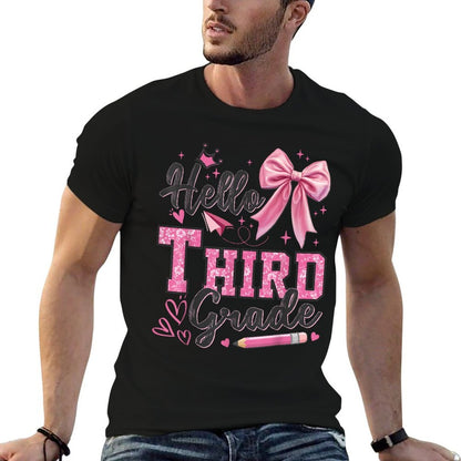 Hello Third Grade First Day Of School Coquette Teacher Girl  Trendy Pattern T-Shirt