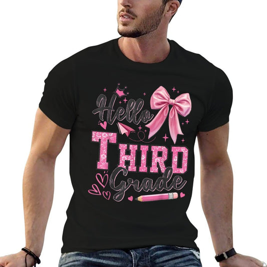 Hello Third Grade First Day Of School Coquette Teacher Girl  Trendy Pattern T-Shirt