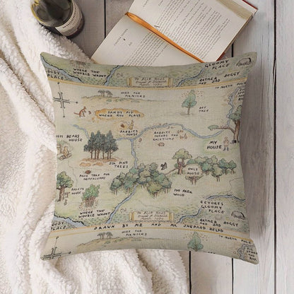 Hundred Acre Wood Map Linen Throw Pillow Cover