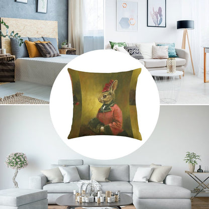 Victorian Lady Rabbit Linen Throw Pillow Cover