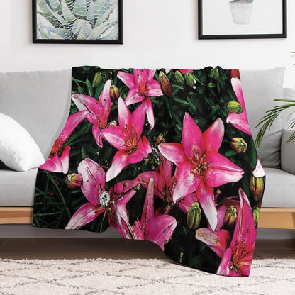 Lovely Pink Lilies in Full Bloom Water Color Throw Blanket
