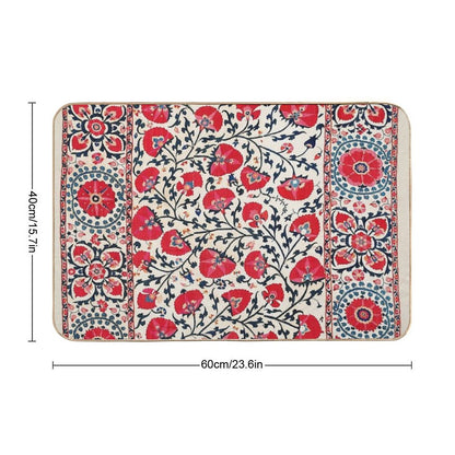 Shakhrisyabz Suzani Uzbekistan Floral Embroidery Print Bath Mat