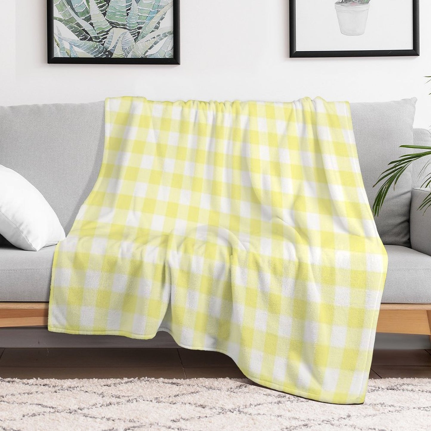 Sunny Yellow Gingham Checked Pattern Throw Blanket