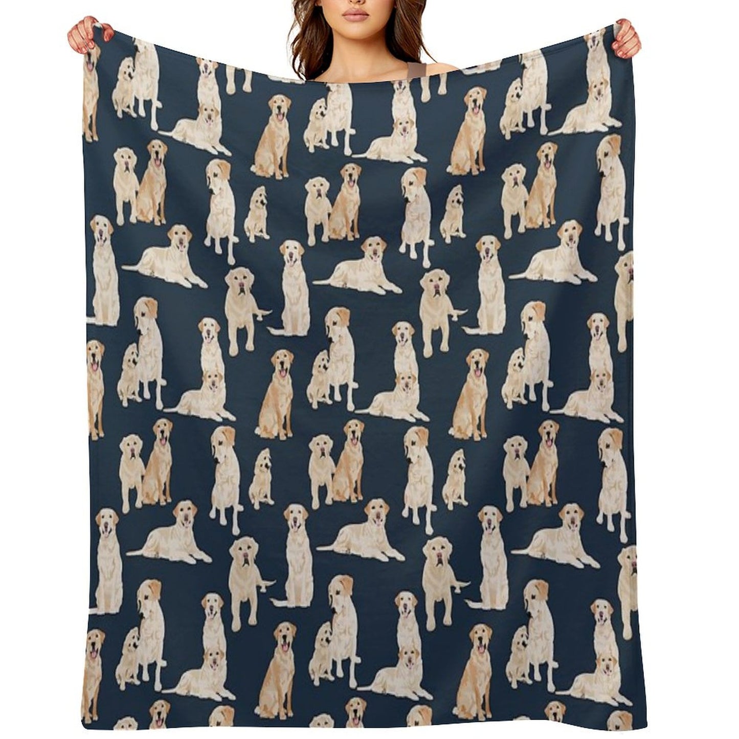 Yellow Labs Navy Throw Blanket