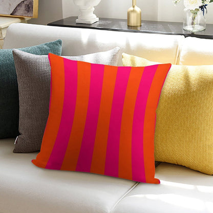 Bright Neon Pink And Orange Vertical Cabana Tent Stripes Soft Easy Maintenance Throw Pillow