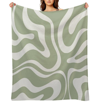 Liquid Swirl Abstract Pattern in Sage Green And Nearly White Throw Blanket