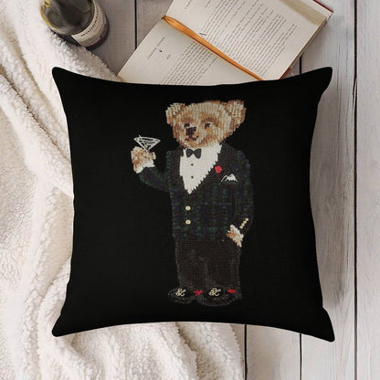 Gentleman Bear Linen Throw Pillow Cover