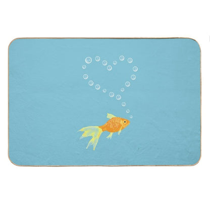 Goldfish Surrounded by Bubble Heart Bath Mat