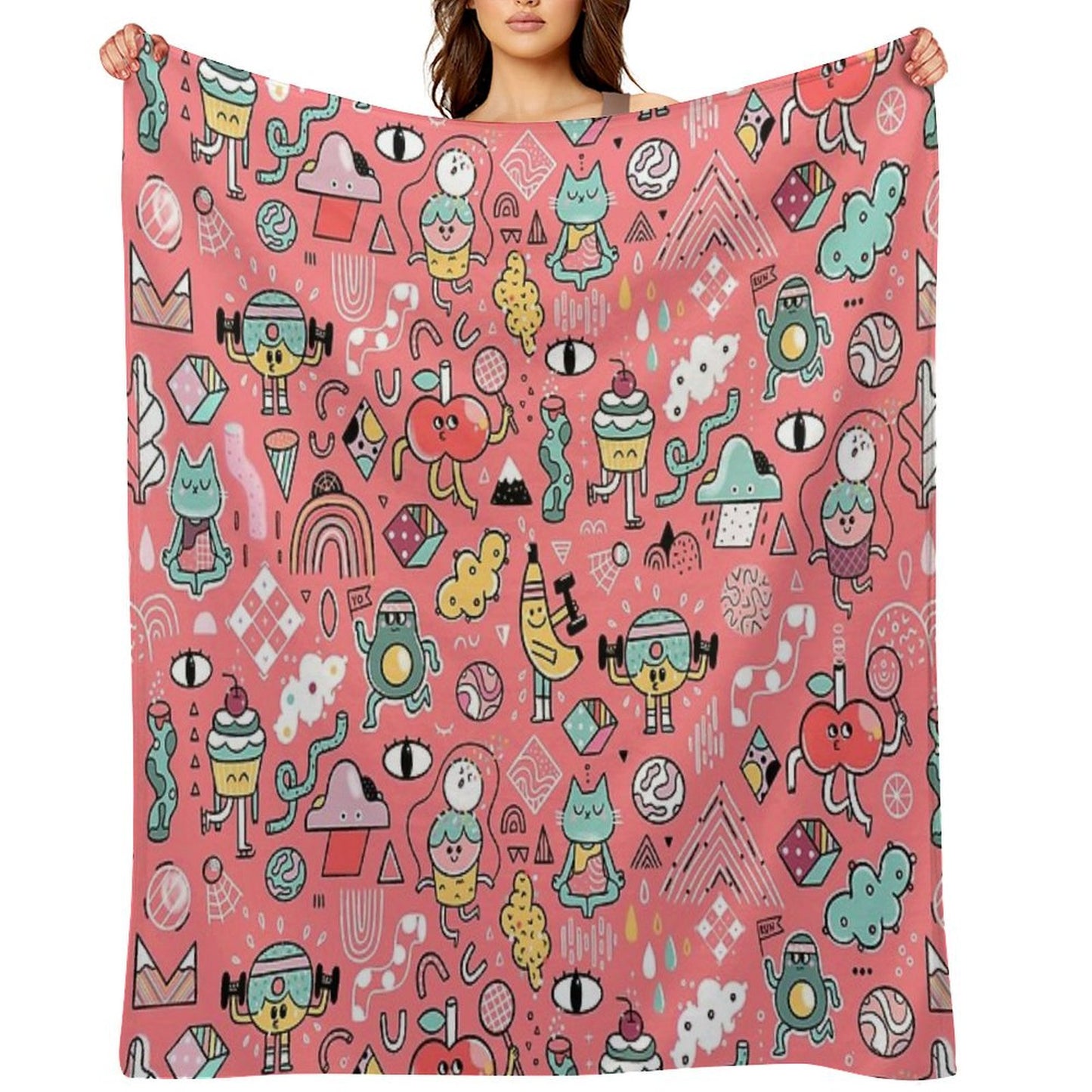 Funny Crazy Avocado, Banana, Ice Cream, Apple, Cat, Cupcake. Fitness Food. Throw Blanket