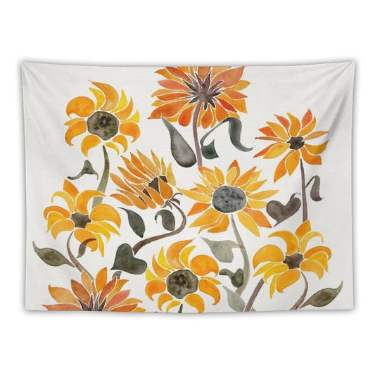 Sunflower Watercolor – Yellow & Black Palette Tapestry