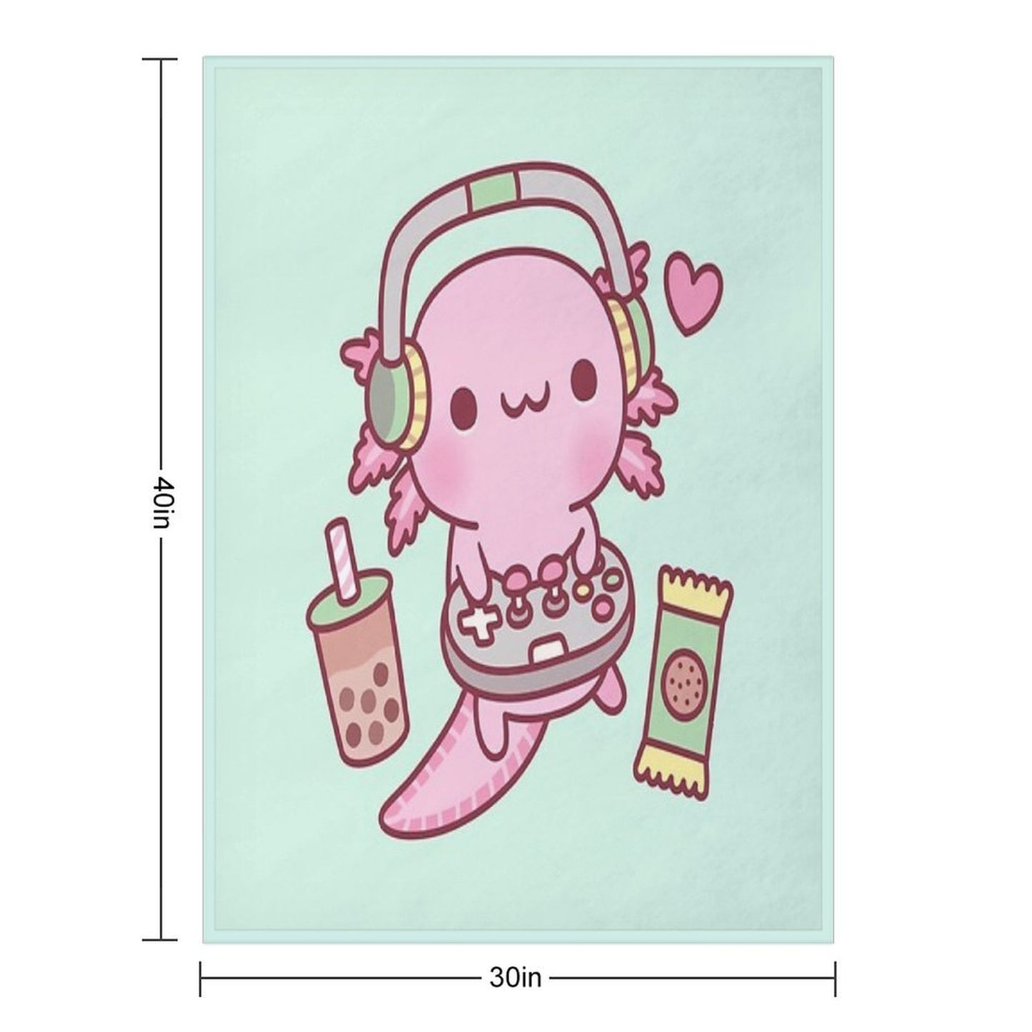 Cute Axolotl Loves Playing Video Games Funny Throw Blanket