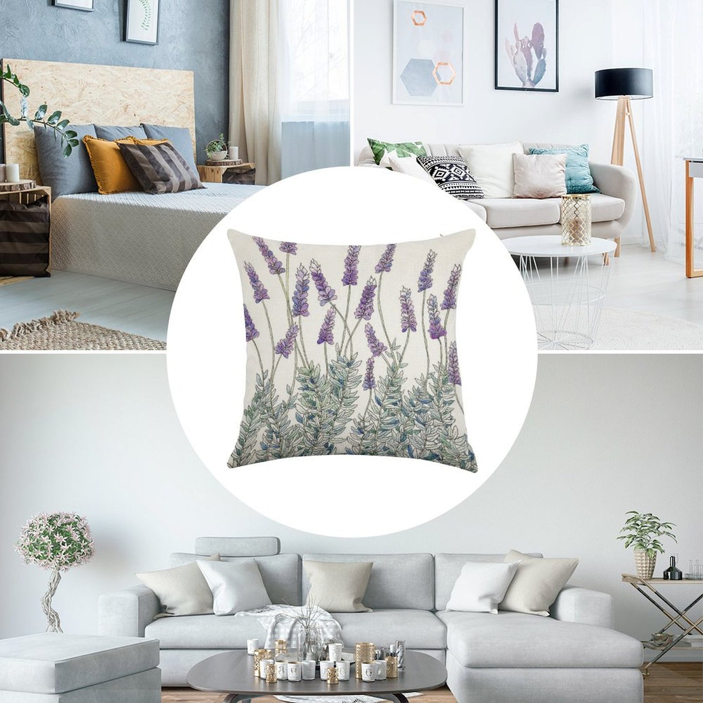 Lavender, Illustration Linen Throw Pillow Cover