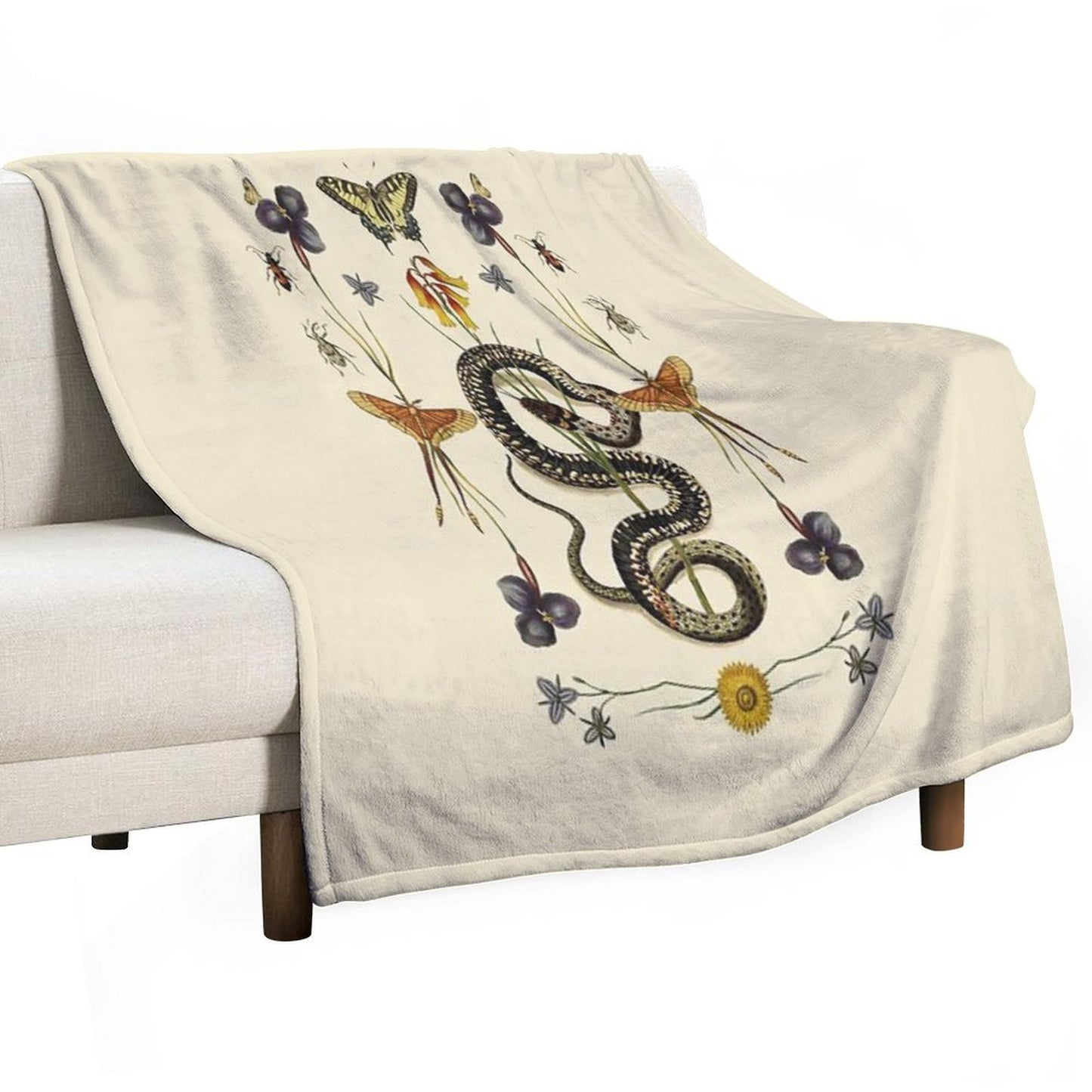 Snake, Swallowtail, & Wildflowers III Throw Blanket