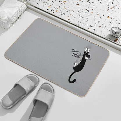 Tuxedo Cat Hanging On Hang In There! Funny Cat Hanging On With Claws  Long-Lasting Bath Mat