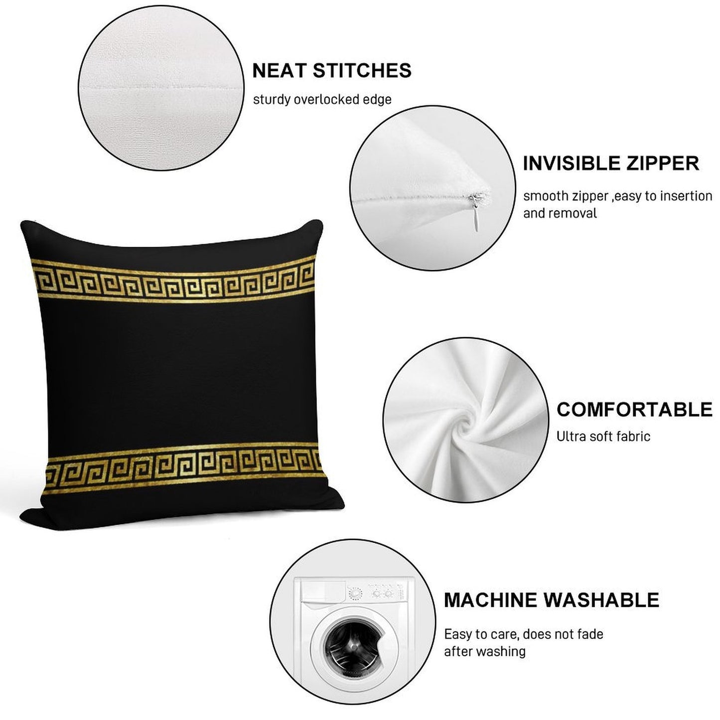 Greek Geometric Pattern Soft Reinforced Edging Throw Pillow