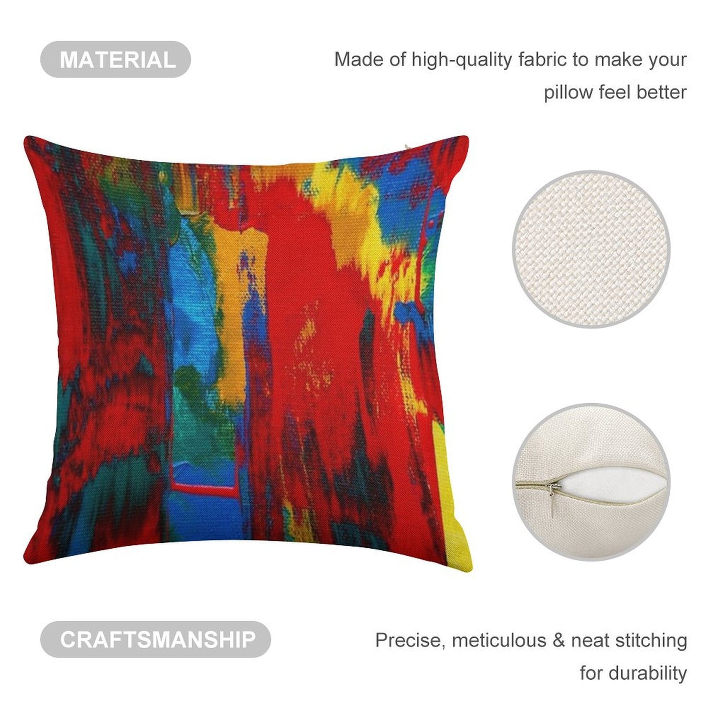 Bright Bold Colorful Abstract Art Linen Throw Pillow Cover
