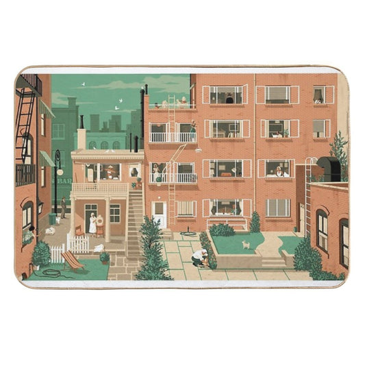 Travel Posters - Hitchcock's Rear Window - Greenwitch Village New York  Stain-Proof Bath Mat