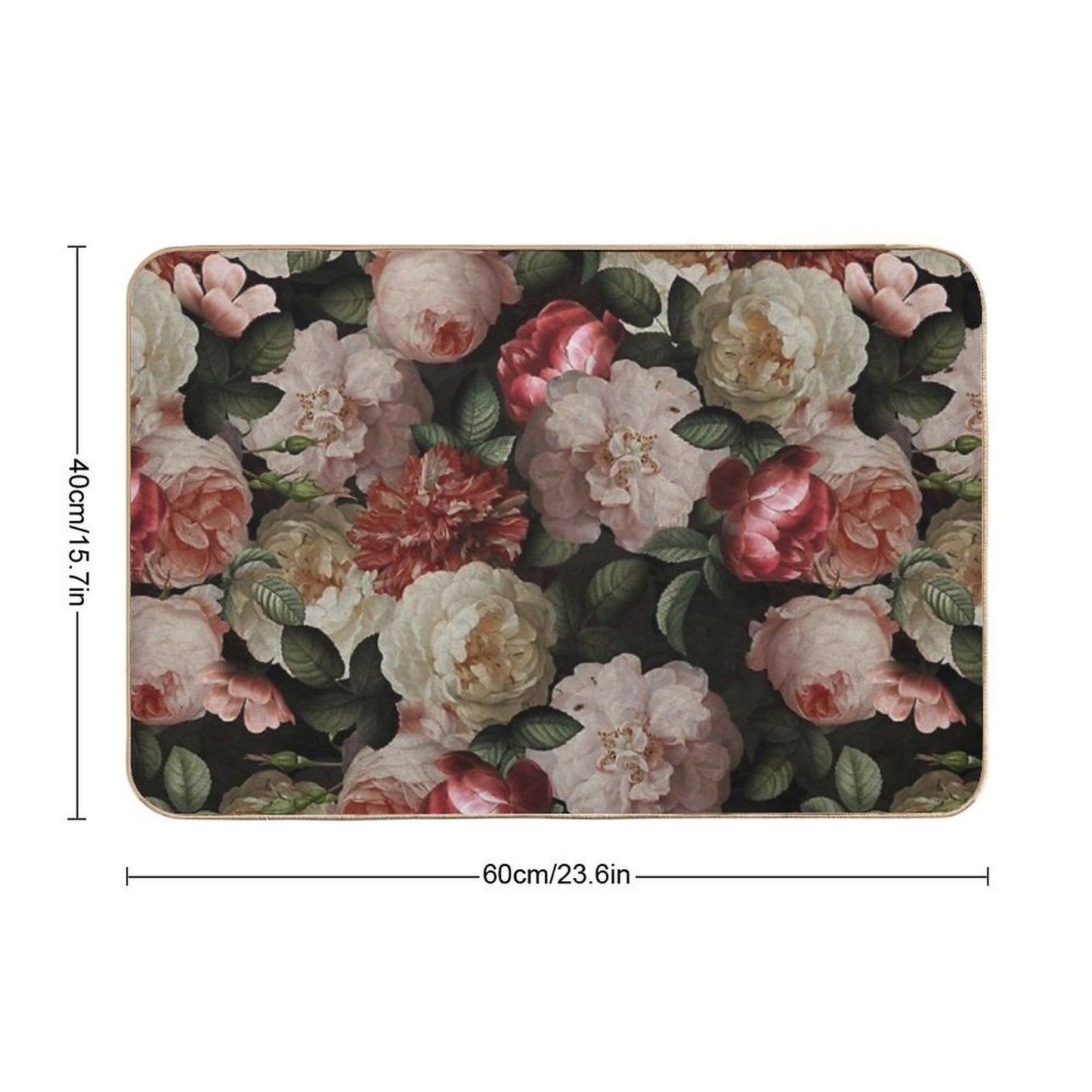 Antique Jan Davidsz. De Heem Lush Roses Flowers On Black Botanical Night GardenPattern Nightgarden Bath Mat