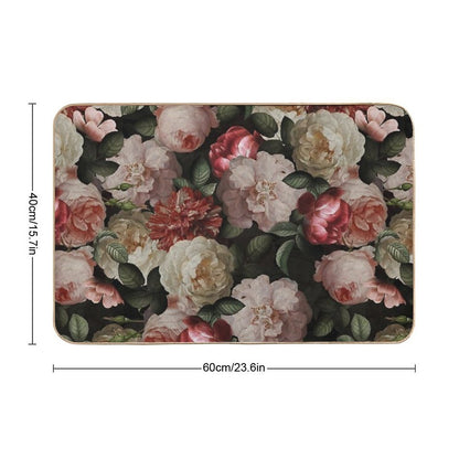 Antique Jan Davidsz. De Heem Lush Roses Flowers On Black Botanical Night GardenPattern Nightgarden Bath Mat