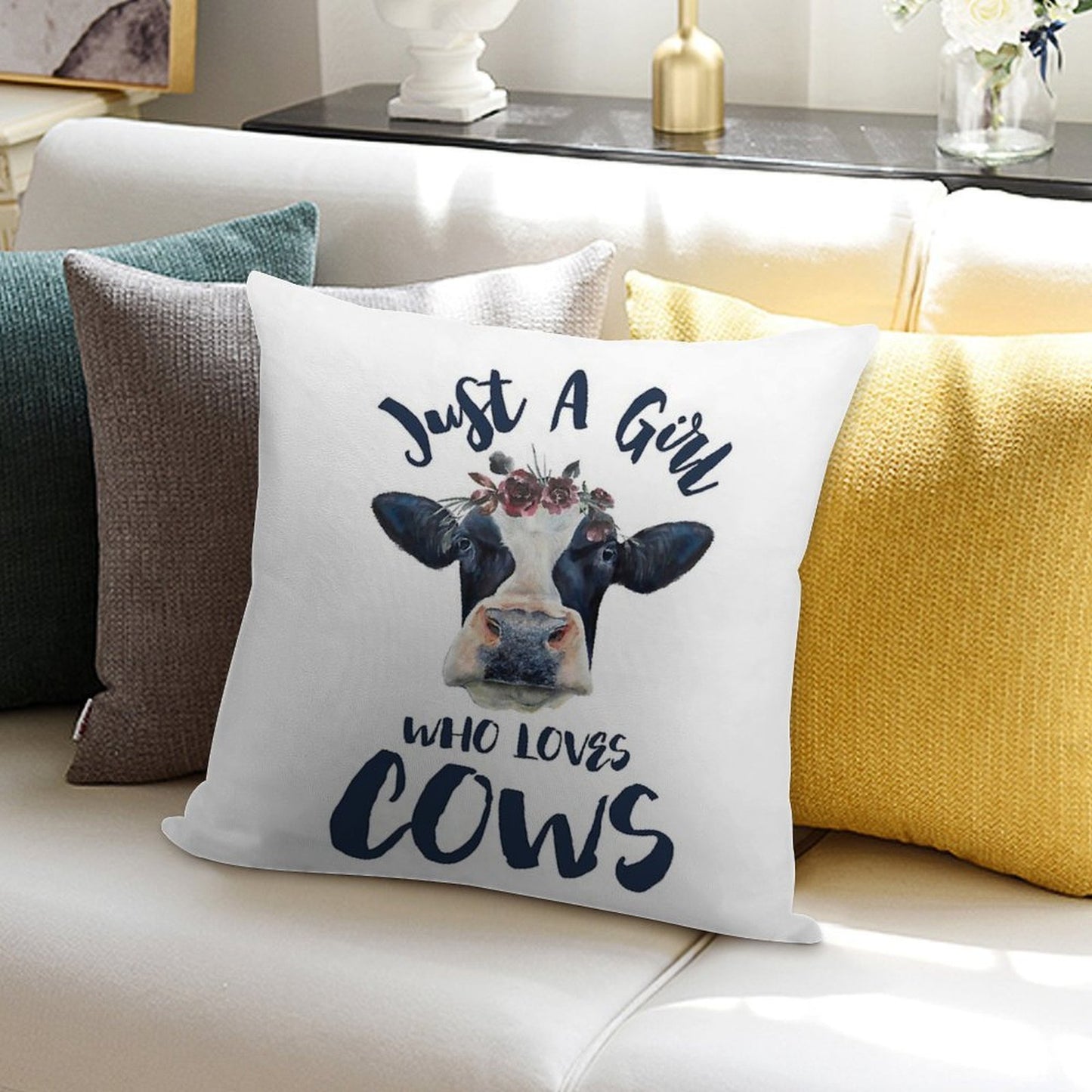 Animal Lovers Funny Gifts - Just A Girl Who Loves Cows Soft Warmth Comfort Throw Pillow