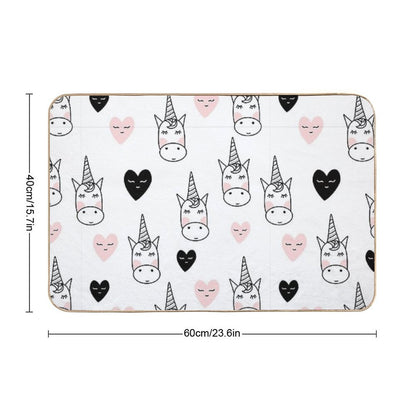 Lovely Unicorns And Hearts - Pink, Black, Grey  Gray Bath Mat