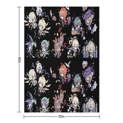 Genshin Impact Chibi Characters Assemble Throw Blanket