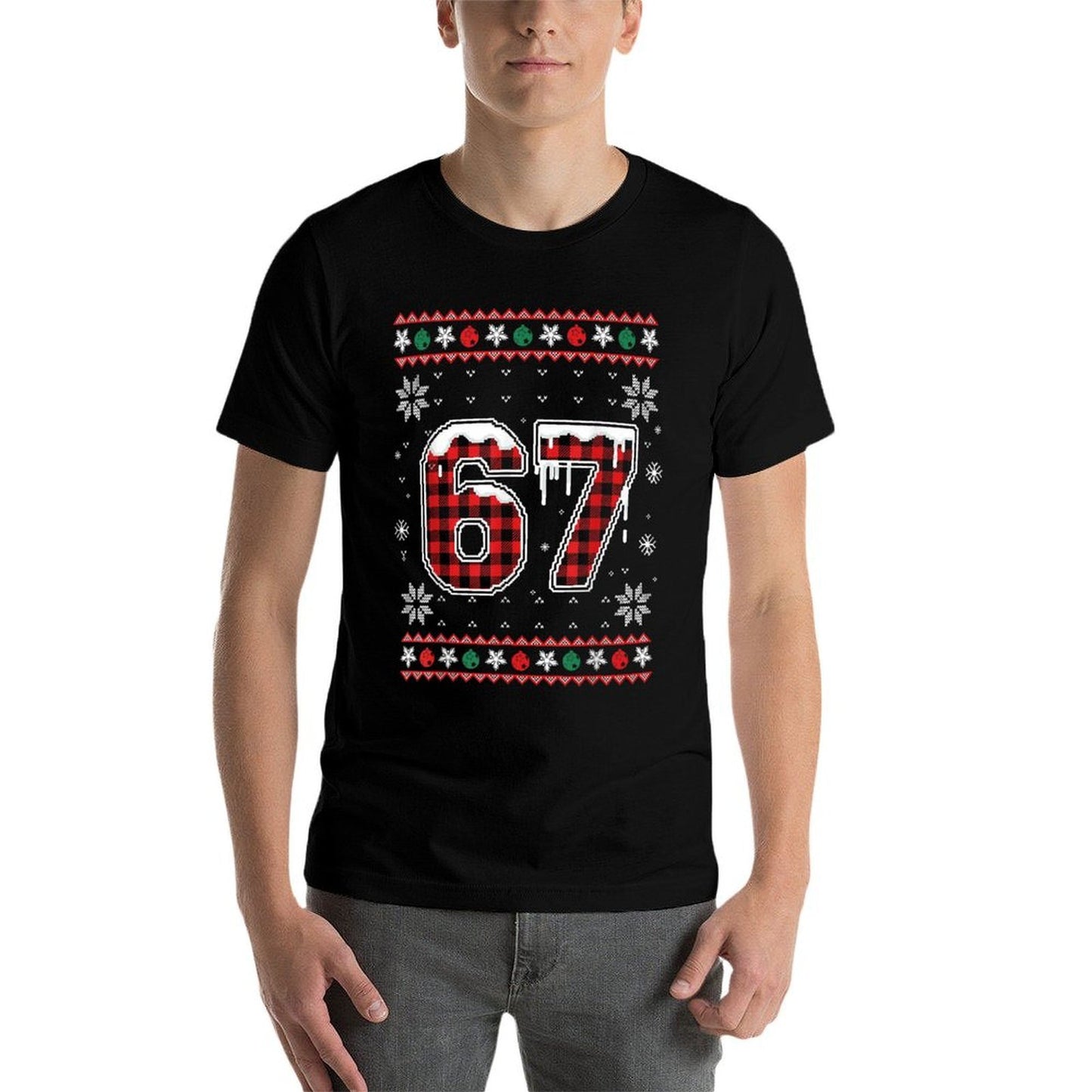 Funny 67 Six Seven Squad Meme Christmas Ugly Sweater  Rolled Sleeves T-Shirt