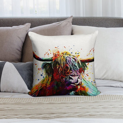Highland Cow Watercolor Art Work Soft Durable Construction Throw Pillow