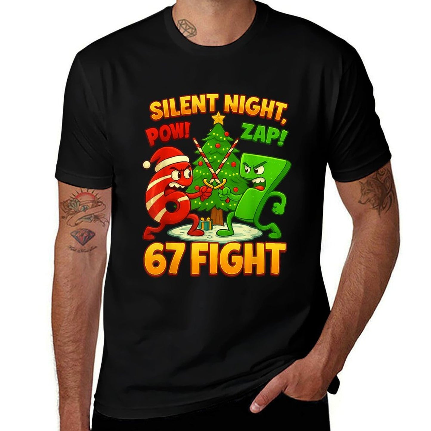 Silent Night 67 Fight Funny Christmas Six Seven  Relaxed-fit T-Shirt