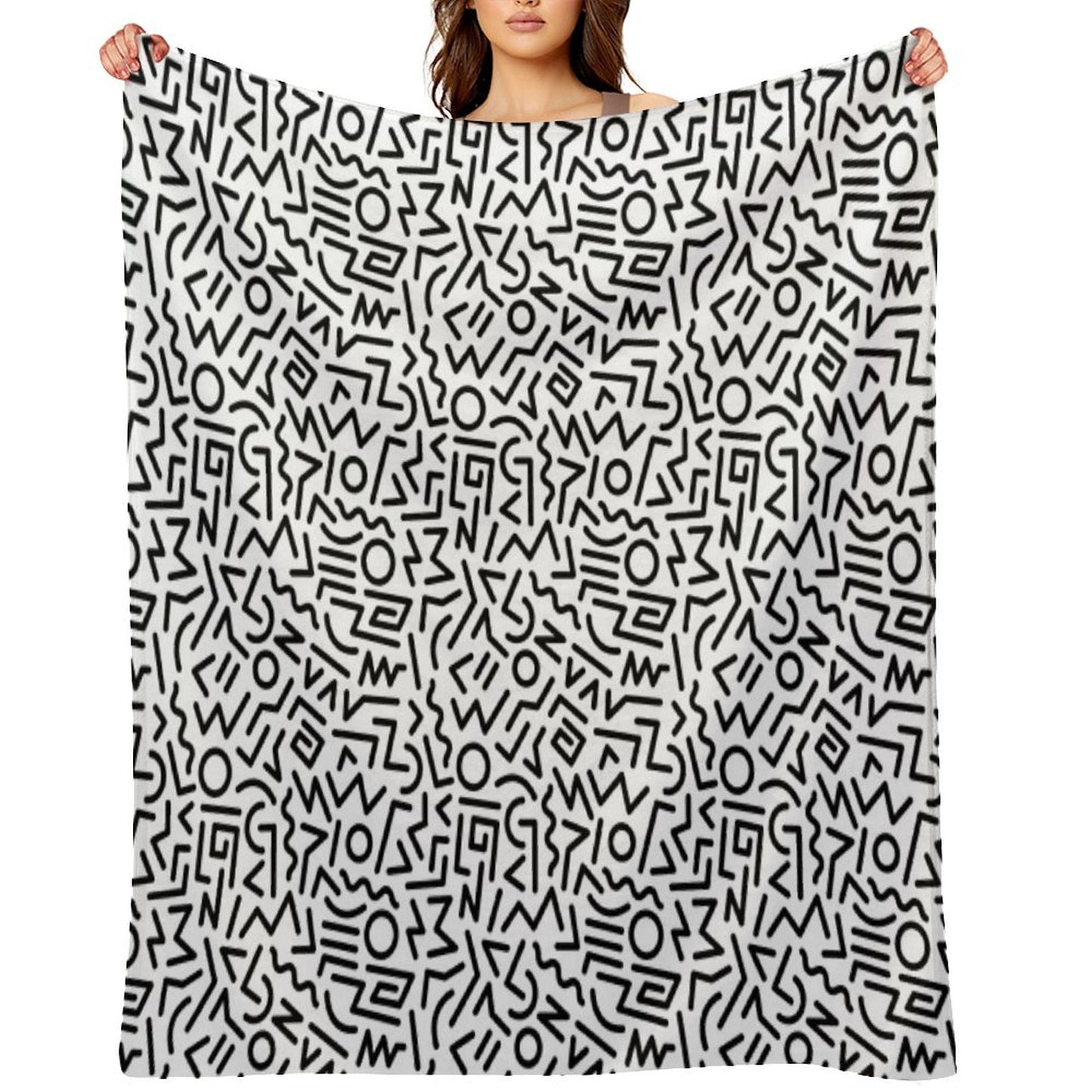 Memphis Pattern Black And White Throw Blanket