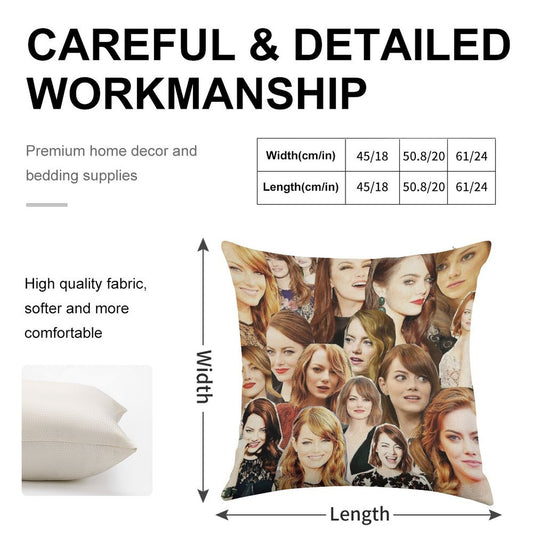 Emma Stone Collage Linen Throw Pillow Cover
