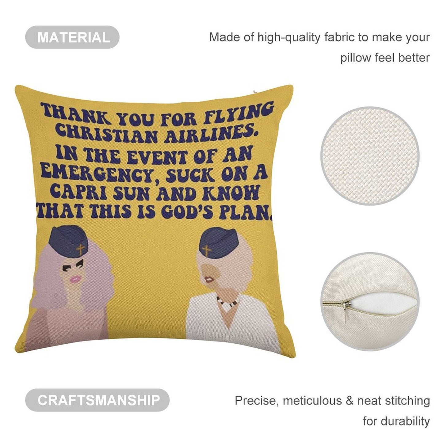 Trixie And Katya Christian Airlines Linen Throw Pillow Cover