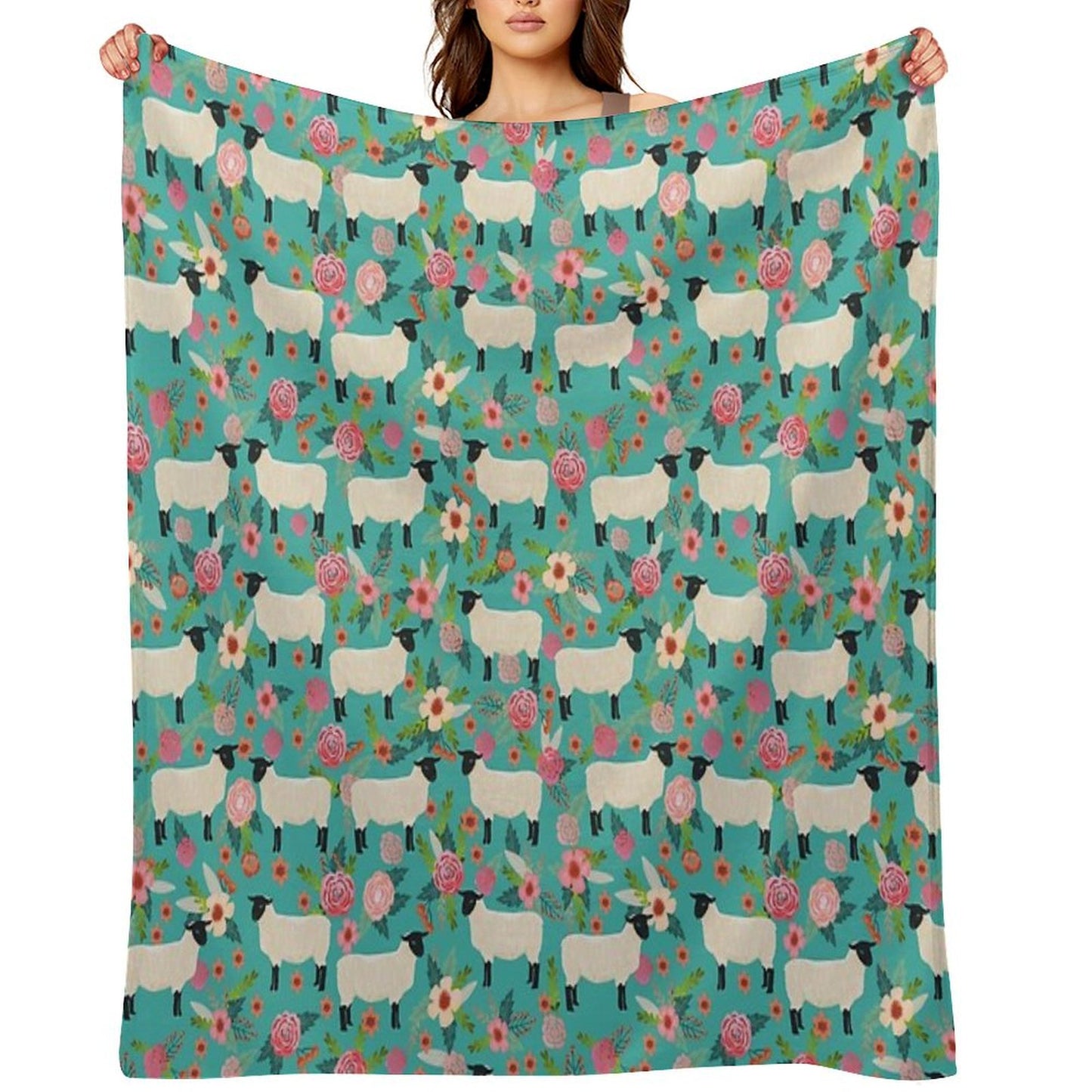 Sheep Farm Sanctuary Florals Pattern Cute Gifts for Animal Lovers Throw Blanket