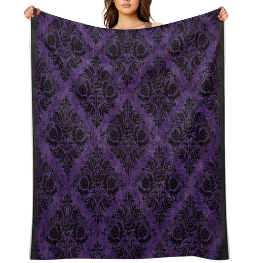 Gothic Damask Purple Throw Blanket