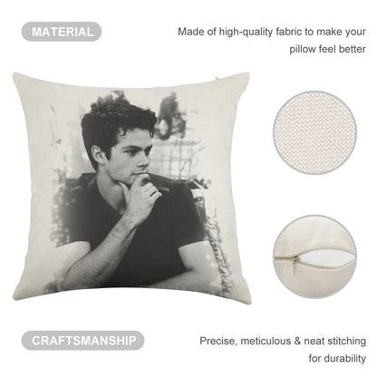 Dylan O'Brien Linen Throw Pillow Cover