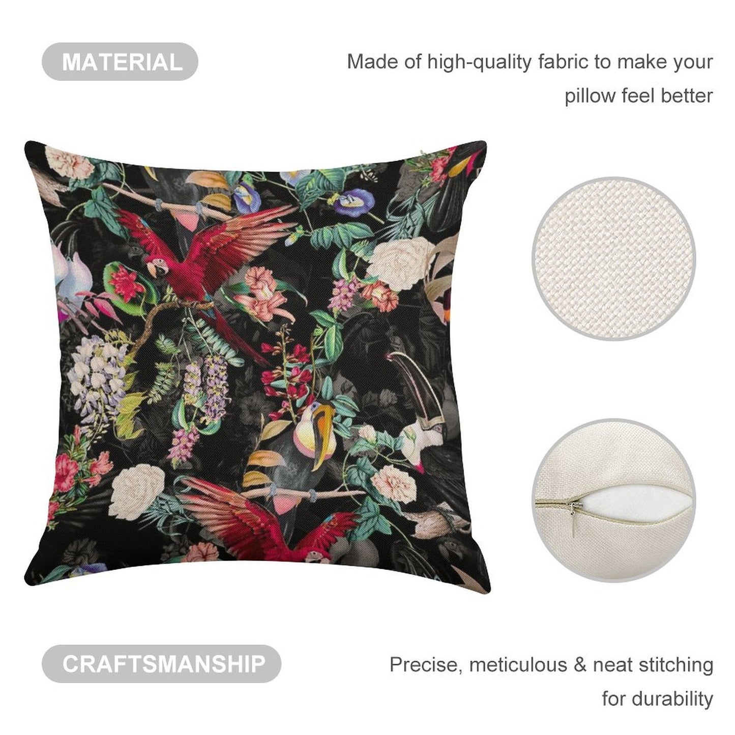 Floral And Birds IX Linen Throw Pillow Cover