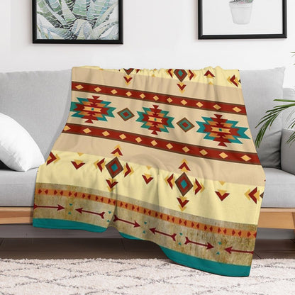 Southwestern Aztec Design - Native American Symbols In Brown, Blues And Terracotta Throw Blanket