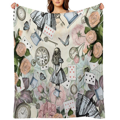 Alice In Wonderland  Collage Throw Blanket