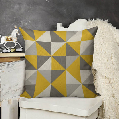 Retro Triangle Design in Yellow And Grey Linen Throw Pillow Cover