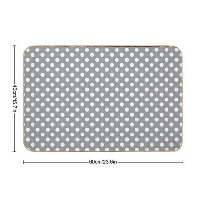 White Polka Dots on Gray Background Bath Mat