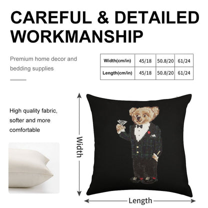 Gentleman Bear Linen Throw Pillow Cover