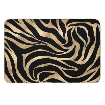 Elegant Metallic Gold Zebra Black Animal Print Bath Mat