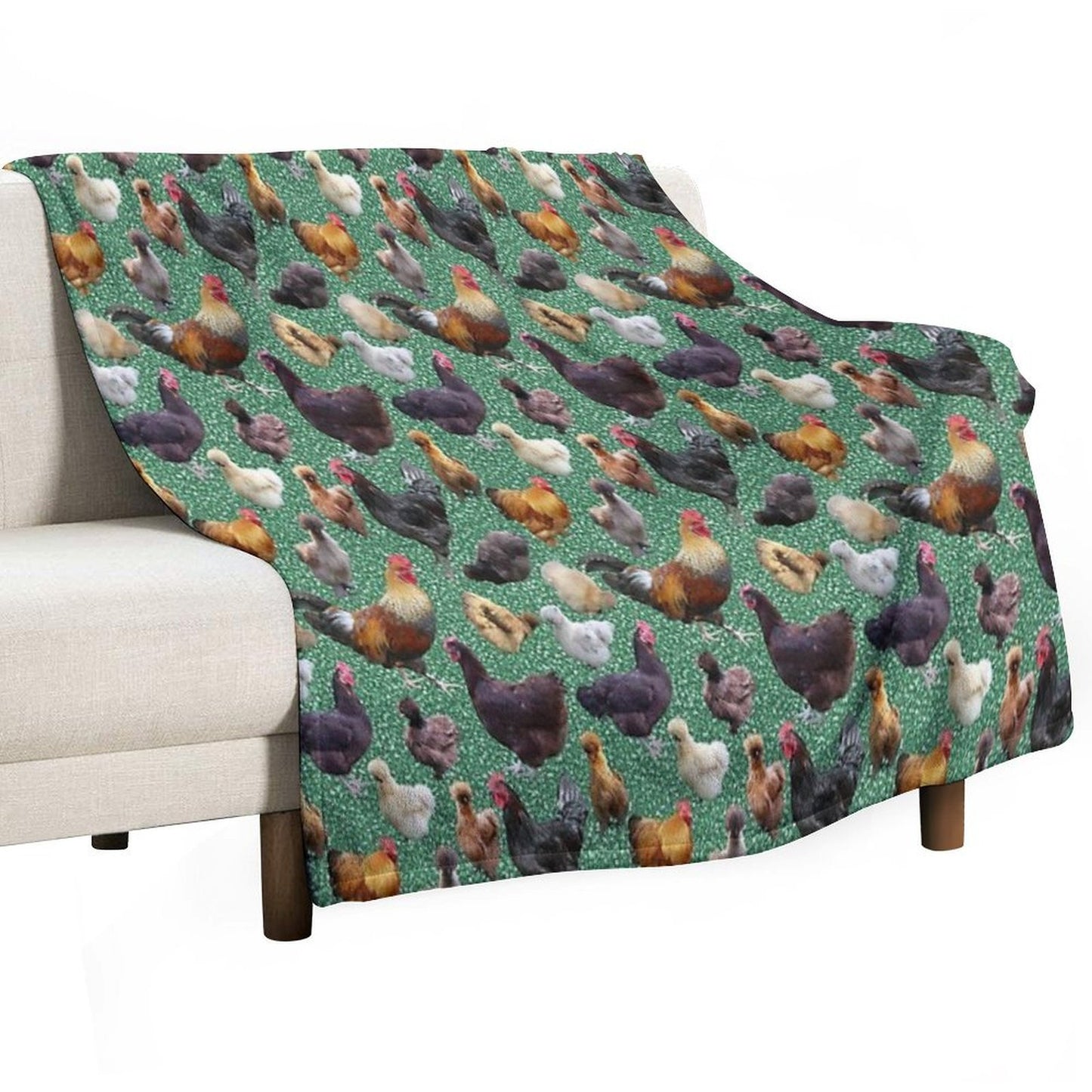 Backyard Chickens on Green Glitter Throw Blanket