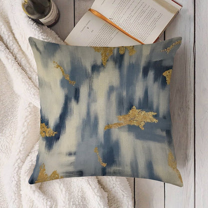 Blue And Gold Ikat Abstract Linen Throw Pillow Cover