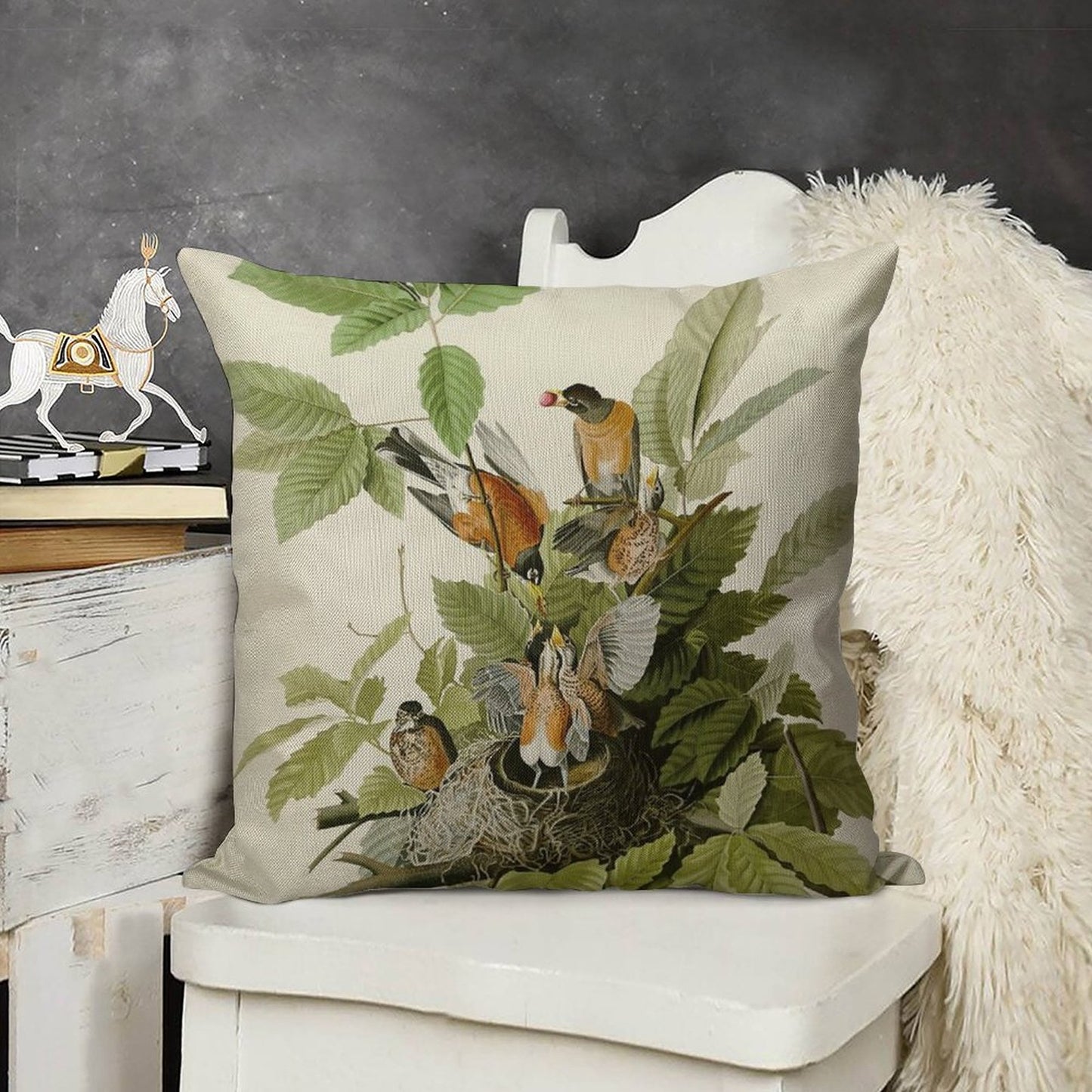 American Robin - John James Audubon Birds of America Linen Throw Pillow Cover